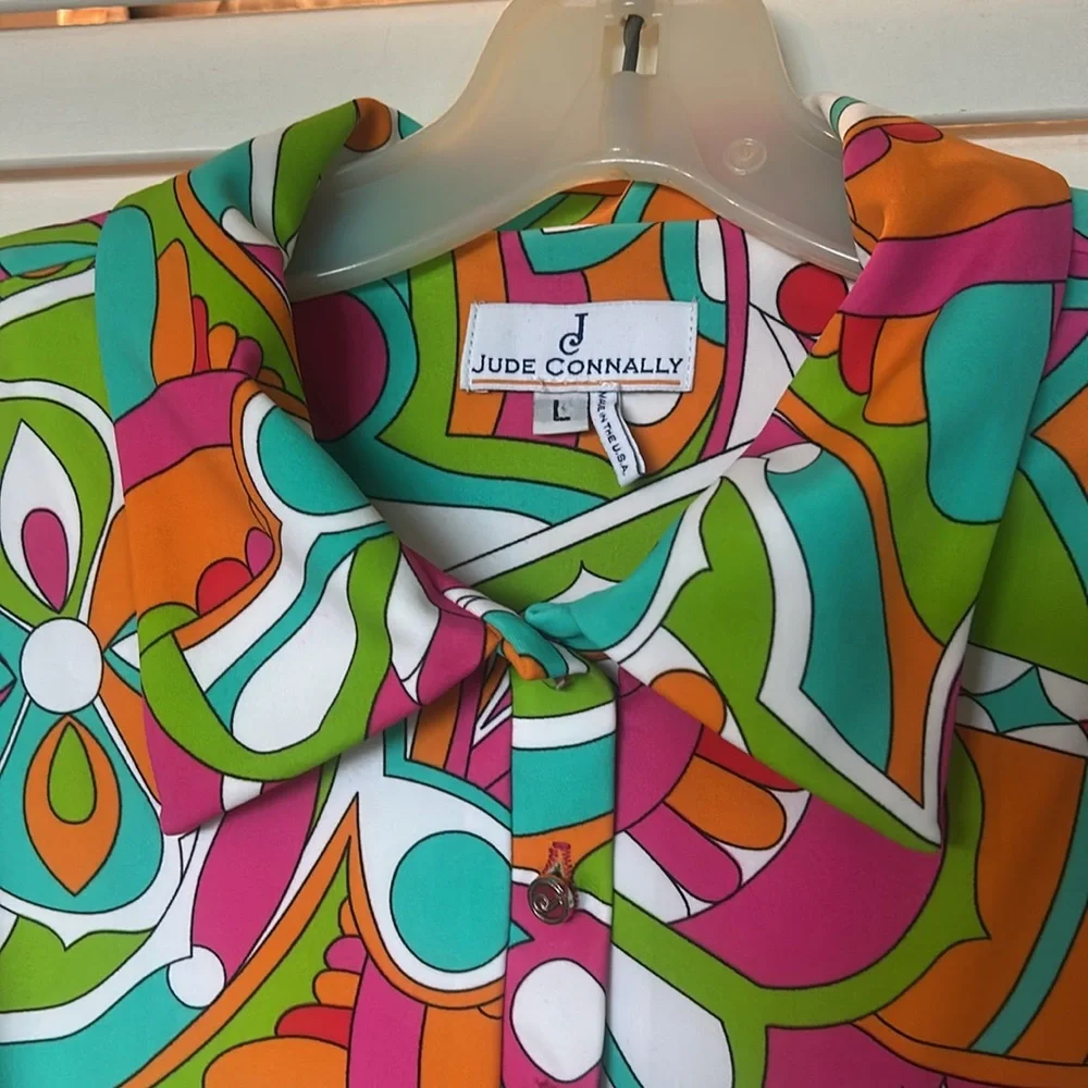 Jude Connally Pink and Green Casual half Button Down Shirt - Picture 2 of 4